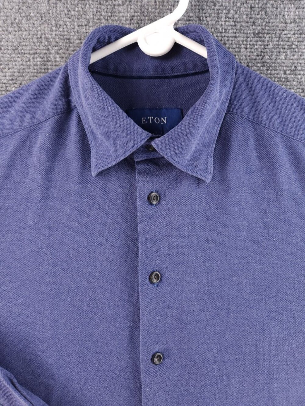 Eton Knit Cotton Romania Button-Down Large Blue Business Solid Office Elegant